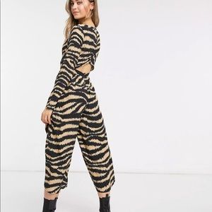 ASOS DESIGN long sleeve button back tea jumpsuit in animal print
